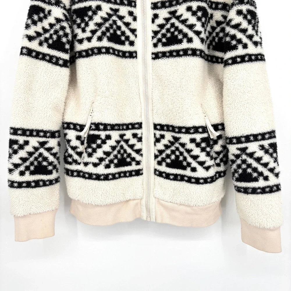 Faherty B.Yellowtail High Pile Sherpa Fleece Jacket Cream Black Aztec Print M - Picture 8 of 13